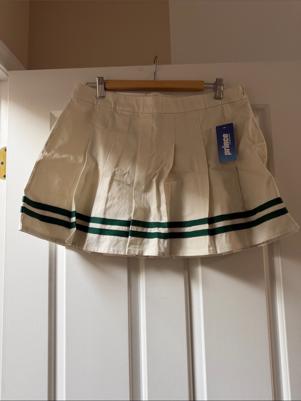 Prince Cream Pleated Tennis Skirt with Dark Green Stripes